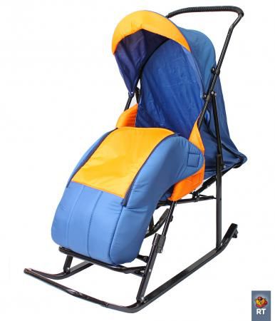 Санки-коляска RT Шустрик-Имго-6 на колесиках с горизонтальным положением спинки до 45 кг сталь синий оранжевый