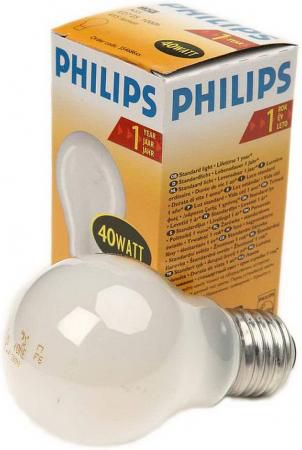 Лампа накаливания PHILIPS A55 40W E27 FR груша матовая