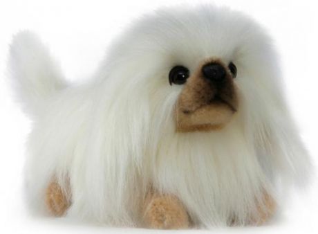 Мягкая игрушка собака Hansa Пекинес 28 см белый коричневый искусственный мех синтепон 3419