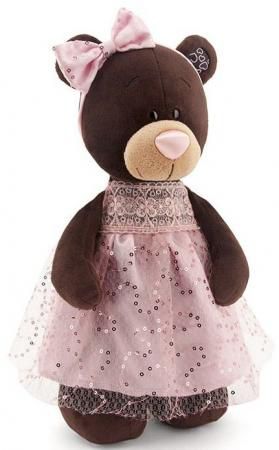 Мягкая игрушка медведь Orange Milk стоячая в платье с блёстками 30 см коричневый искусственный мех М5048/30