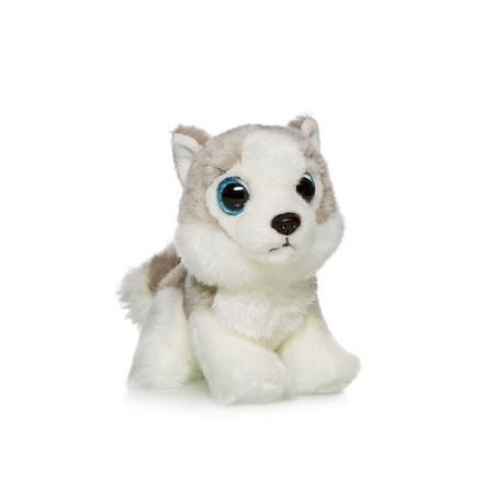 Мягкая игрушка собака MAXITOYS Хаски 18 см белый серый искусственный мех текстиль пластик