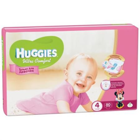 HUGGIES Подгузники Ultra Comfort Размер 4 8-14кг 80шт для девочек