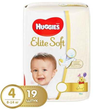 HUGGIES Подгузники Элит Софт 4 8-14кг 19шт