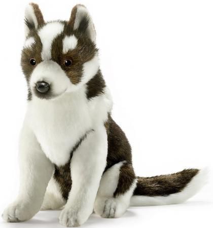 Мягкая игрушка собака Hansa Щенок хаски 25 см белый коричневый искусственный мех синтепон 5269