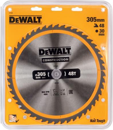 Круг пильный твердосплавный DEWALT DT1959-QZ Ф305/30 48 ATB +10° CONSTRUCTION по дереву с гвоздями