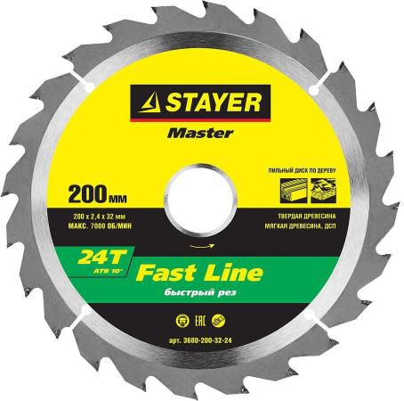 Круг пильный твердосплавный STAYER MASTER 3680-200-32-24 fast-line по дереву 200х32мм 24T