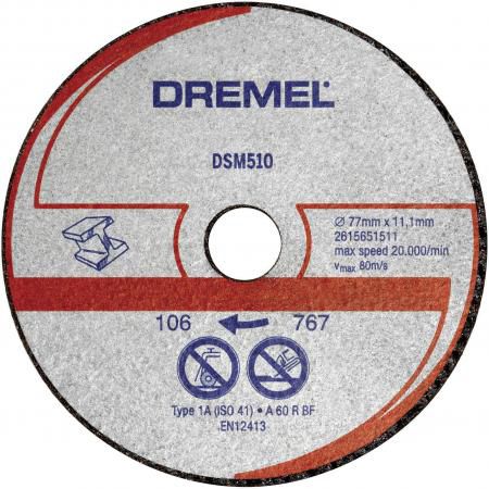 Круг отрезной DREMEL DSM510 77x11.5мм, армированный, по металлу/пласт., 3шт., для Saw Max (DSM20)