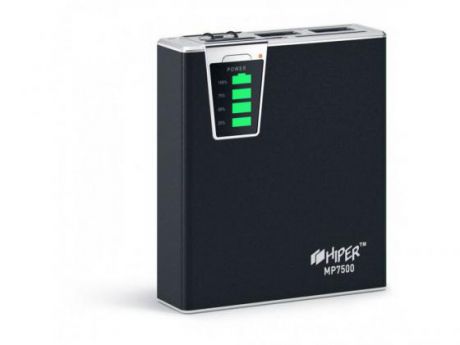 Портативное зарядное устройство HIPER Power Bank MP7500 7500мАч 2x USB 1/2.1А картридер SD фонарик черный