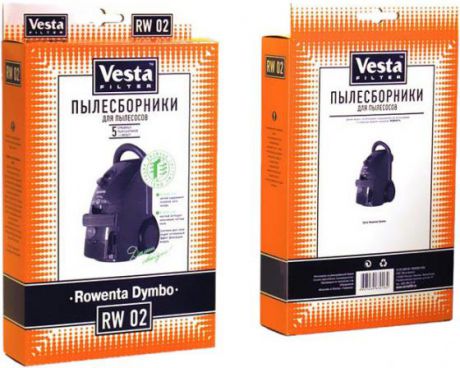 Бумажные пылесборники Vesta filter RW 02, для пылесосов(см описание), 5 шт в упаковке + фильтр