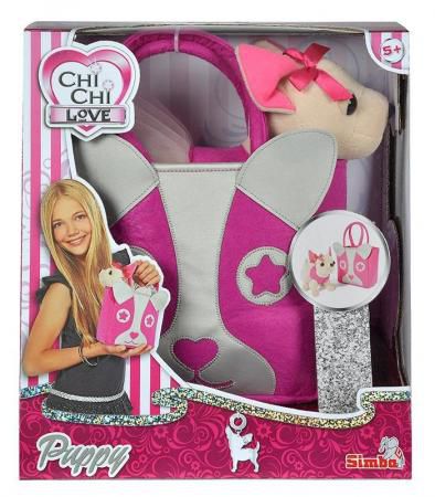 Мягкая игрушка собака Chi Chi Love Собачка с розовой сумкой бежевый розовый серый пластик текстиль искусственный мех 5897403