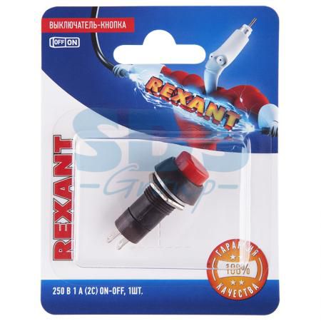 Выключатель-кнопка 250V 1А (2с) ON-OFF красная (PBS-11А) REXANT (блистер)