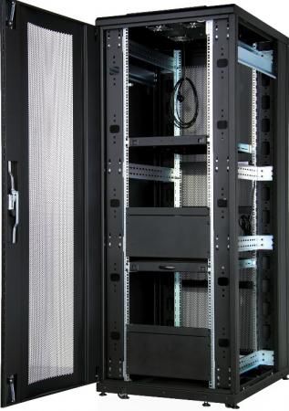 Шкаф напольный CloudMax 19"42U600x1200, передняя дверь двустворчатая перфорированная,задняя дверь двустворчатая перфорированная,цвет черный