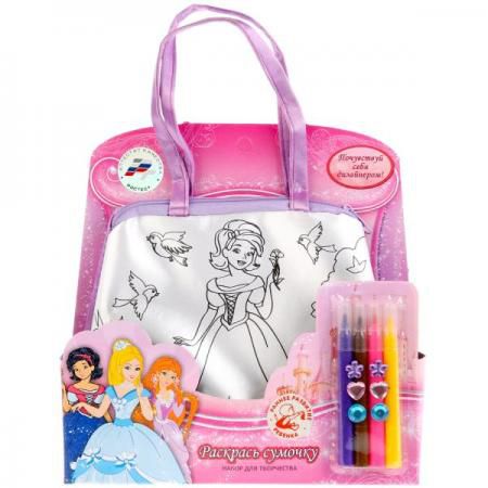 Набор для творчества MultiArt Принцессы, сумочка для росписи с фломастерами и стразами в кор.2*96шт