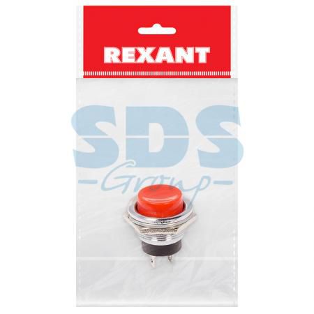 Выключатель-кнопка металл 220V 2А (2с) (ON)-OFF O16.2 красная (RWD-306) REXANT Индивидуальная упаковка 1 шт