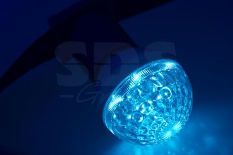 Лампа шар e27 10 LED O50мм синяя 24В