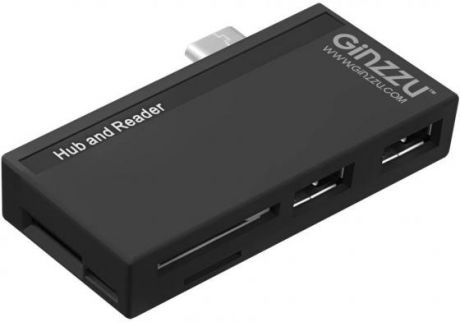 Универсальный OTG картридер Ginzzu GR-562UB черный Type C , SD/SDXC/SDHC/MMC, 2 слота - microSDXC/SDXC/SDHS + 1 порт USB 3.0 + 1 порт USB 2.0