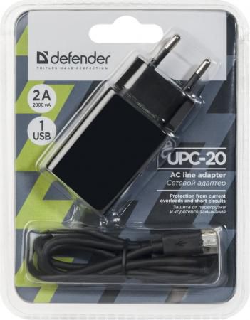 Сетевое зарядное устройство Defender UPC-20 2А microUSB черный 83539