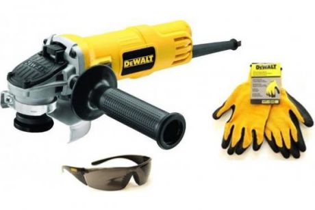 УШМ (болгарка) DEWALT DWE4051G-KS промонабор + защитные очки + защитные перчатки