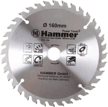 Диск пильный Hammer Flex 205-104 160мм*36*20/16мм по дереву