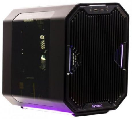Корпус Antec CUBE-EK BLACK , mini-ITX, без БП, с окном, 2x USB 3.0, RGB подсветка, реобас до 6 вентилятоов, 3 мм алюминий / 0,8 мм сталь.