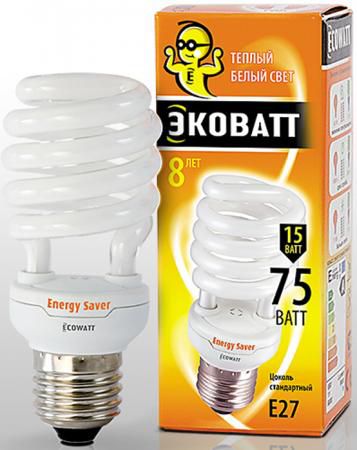 Лампа энергосберегающая ECOWATT Mini SP 15W 827 E27 тёплый белый свет люминисцентная 46*95мм