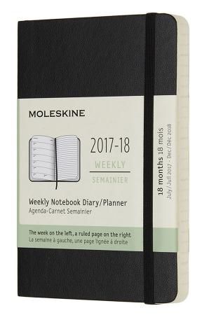 Еженедельник Moleskine ACADEMIC SOFT WKNT Pocket 90x140мм датир.18мес 208стр. мягкая обложка черный