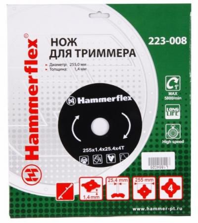 Нож для триммера Hammer Flex 223-008 закаленная сталь, круглый, 4 зуба, толщина 1,4 мм, d=255 мм