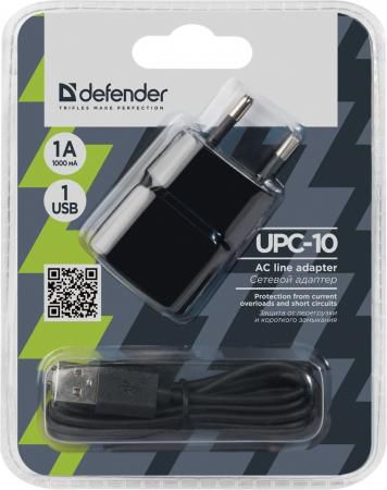 Сетевое зарядное устройство Defender UPC-10 1A microUSB черный 83542