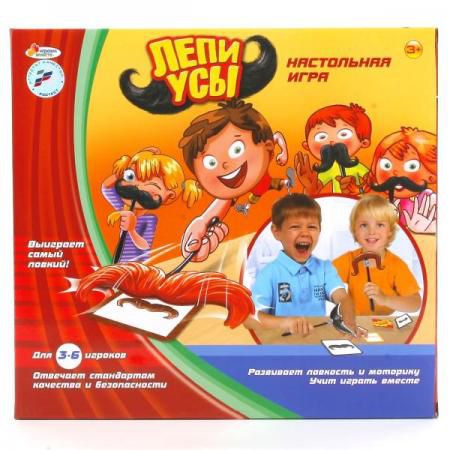 НАСТОЛЬНАЯ ИГРА "ИГРАЕМ ВМЕСТЕ" "ЛЕПИ УСЫ" В РУСС. КОР. в кор.2*24шт