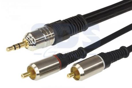 Шнур 3.5 Stereo Plug - 2RCA Plug 3М (GOLD) - металл REXANT