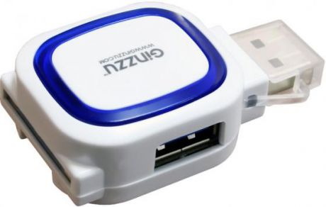 Картридер универсальный Ginzzu GR-514UW USB 2.0, SD/SDXC/SDHC/MMC microSD/SDXC/SDHS + концентратор: порт USB 3.0 + порт USB 2.0, белый, блистер