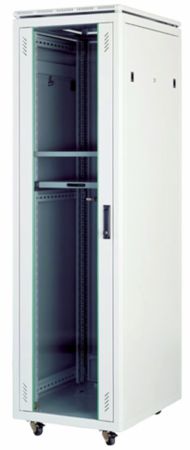 Шкаф напольный Universal Line 19" 32U 600x800 передняя дверь одностворчатая стекло с металлической рамой слева и справа, задняя дверь одностворчатая металлическая с щеточными кабельными вводами, цвет серый