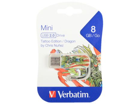 Флешка USB 8Gb Verbatim Store n Go Mini Tattoo Edition Dragon 49884 USB2.0 белый