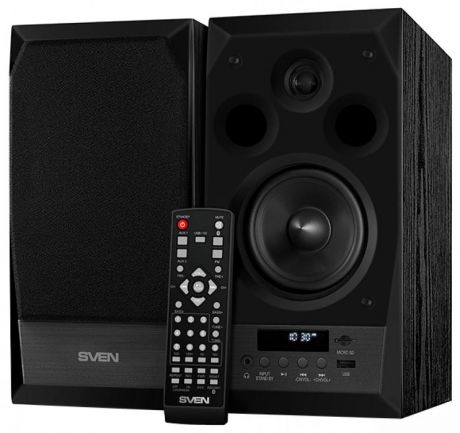 Колонки Sven MC-10 2.0 Black 2х25 Вт, 45-27000 Гц, Bluetooth, пульт ДУ, RCA, microSD, mini Jack, MDF, USB, 220V