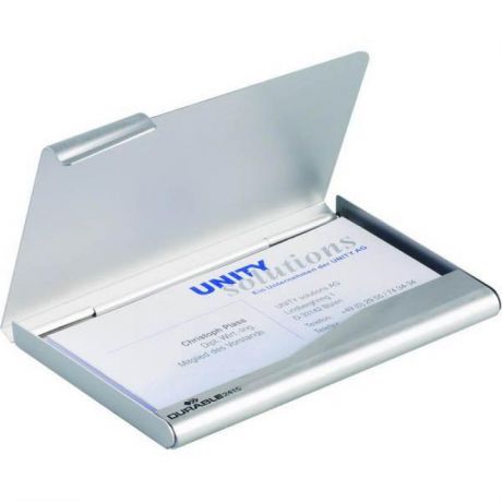 Металлическая визитница BUSINESS CARD BOX на 15 визиток, 55х90 мм, серебристая, кор с европодвесом