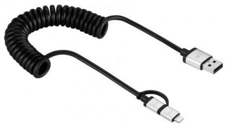 Кабель Just Mobile DC-189 AluCable Duo Twist 2 в 1 USB на Lightning на Micro USB 1.8м черный