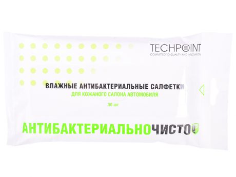 Влажные салфетки TechPoint 9016 для кожи автомобильные антибактериальные 30шт.