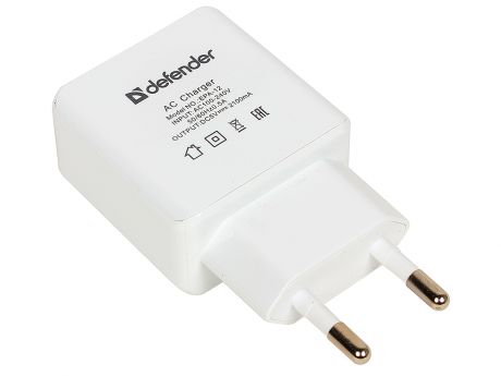 Сетевое зарядное устройство DEFENDER EPA-12 2 порта USB, 5V/2А белый