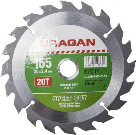 Круг пильный твердосплавный URAGAN 36800-165-20-20 быстрый рез по дереву 165х20мм 20т