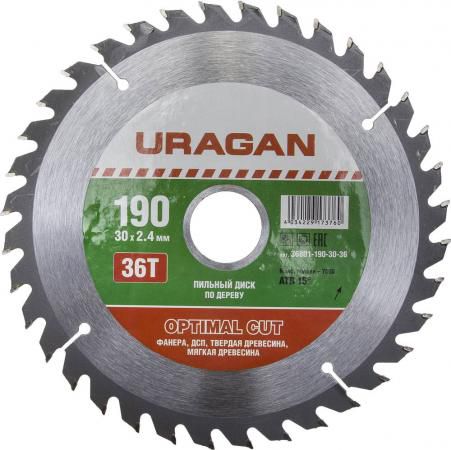 Круг пильный твердосплавный URAGAN 36801-190-30-36 оптимальный рез по дереву 190х30мм 36т