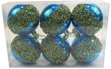 Набор шаров Новогодняя сказка 972914 8 см 6 шт голубой пластик