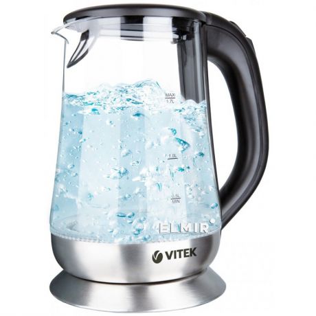 Чайник Vitek VT-7036 TR черный/серебристый 2200 Вт, 1.7 л, стекло