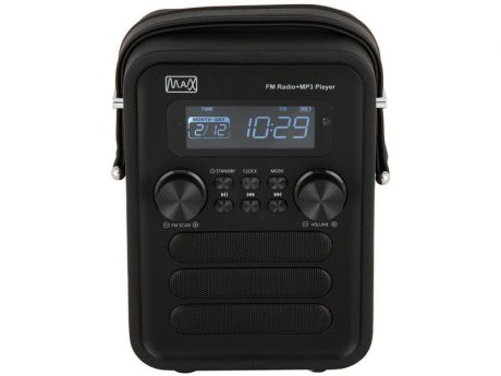 Радиоприемник MAX MR-340 black edition Дисплей с подсветкой, FM радио (87.5-108 МГц), MP3/WMA с USB/microSD, Часы/Будильник/Календарь.