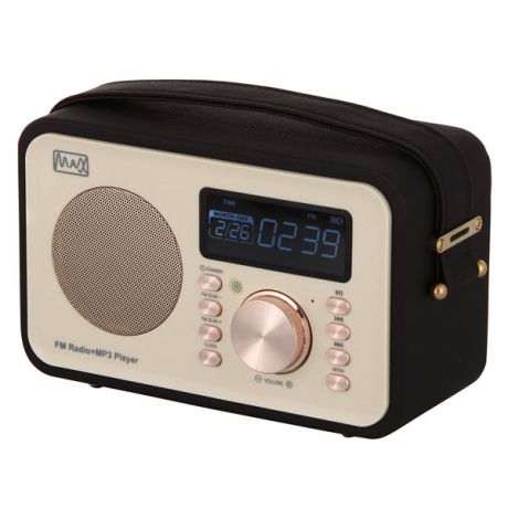 Радиоприемник MAX MR-350 Gold edition Дисплей с подсветкой, FM радио (87.5-108 МГц), MP3/WMA с USB/microSD, Часы/Будильник/Календарь.