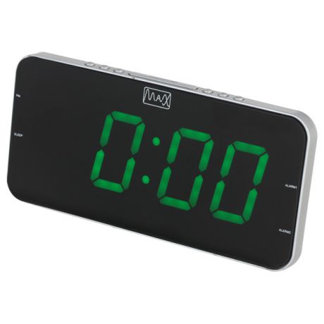 Часы с радиоприемником MAX CR-2909 Зеленый дисплей 1,8", Регулировка яркости дисплея, 2 Будильника, AM/FM радио