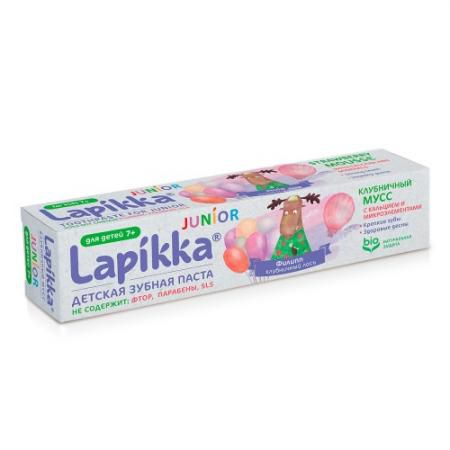 Lapikka Junior Зубная паста Клубничный мусс с кальцием и микроэлементами, 74 г.