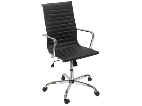 Кресло офисное COLLEGE H-966L-1, черный кожа, 120 кг, подлокотники хром, крестовина хром, (ШxГxВ), см 58x63x103-111