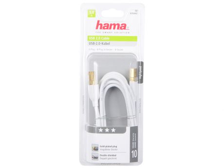 Кабель USB 2.0 AM-BM 1.8м Hama H-78462 позолоченные контакты экранированный белый