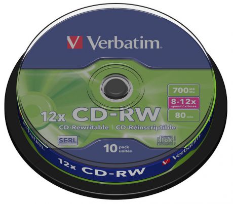 CD-RW Verbatim 700Mb 12x 10шт Cake Box