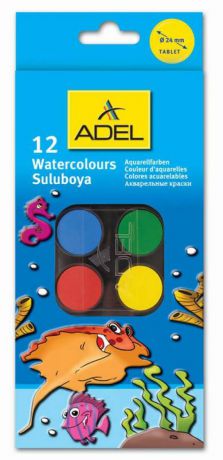 Краски акварельные Adel 24мм 12 цветов 229-0933-000
